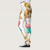 Cute Cartoon Man with Giant Teddy Bear Summer Fun Leggings (Links)
