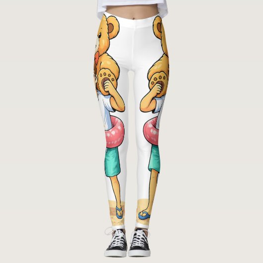 Cute Cartoon Man with Giant Teddy Bear Summer Fun Leggings (Voorkant)