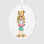 Cute Cartoon Man with Giant Teddy Bear Summer Fun Ornament (voorkant)