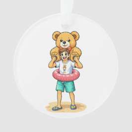 Cute Cartoon Man with Giant Teddy Bear Summer Fun Ornament