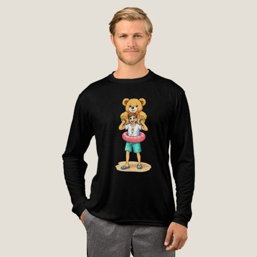 Cute Cartoon Man with Giant Teddy Bear Summer Fun Tri-Blend Shirt (Voorkant)