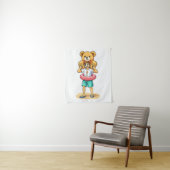 Cute Cartoon Man with Giant Teddy Bear Summer Fun Wandkleed (In situ)