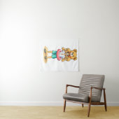 Cute Cartoon Man with Giant Teddy Bear Summer Fun Wandkleed (In Situ (horizontaal))