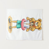 Cute Cartoon Man with Giant Teddy Bear Summer Fun Wandkleed (Voorkant (horizontaal))