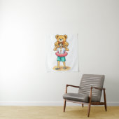 Cute Cartoon Man with Giant Teddy Bear Summer Fun Wandkleed (In situ)