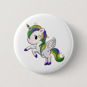 Cute Cartoon Mardi Gras Unicorn Pegasus Ronde Button 5,7 Cm