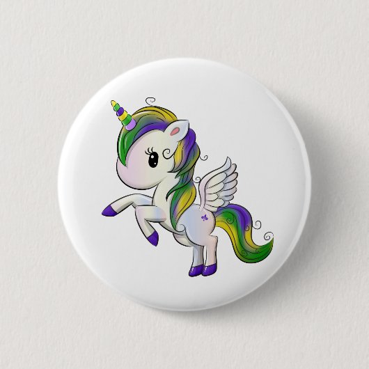 Cute Cartoon Mardi Gras Unicorn Pegasus Ronde Button 5,7 Cm (Voorkant)