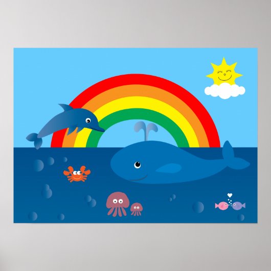Cute Cartoon Marine Life & Rainbow Custom Poster (Voorkant)