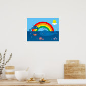Cute Cartoon Marine Life & Rainbow Custom Poster (Keuken)