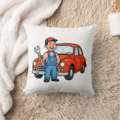Cute Cartoon Mechanic with Red Car Illustration Kussen (Deken)