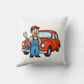 Cute Cartoon Mechanic with Red Car Illustration Kussen (Achterkant)