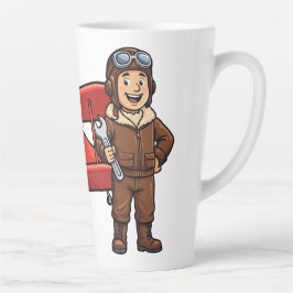 Cute Cartoon Mechanic with Red Car Illustration Latte Mok