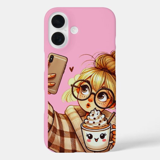 Cute Cartoon Meisje die Selfie maakt Phone case (Achterkant)
