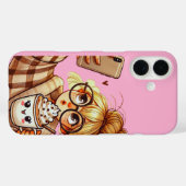 Cute Cartoon Meisje die Selfie maakt Phone case (Achterkant (horizontaal))