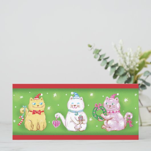 Cute Cartoon Meowy kerstkatten in Santa Hats (Staand voorkant)