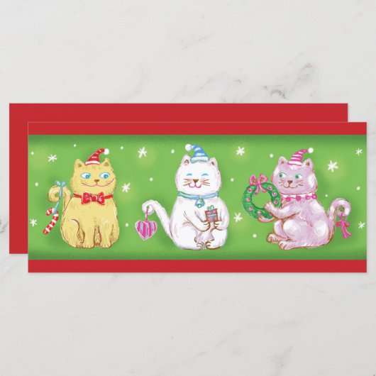 Cute Cartoon Meowy kerstkatten in Santa Hats (Voorkant / Achterkant)