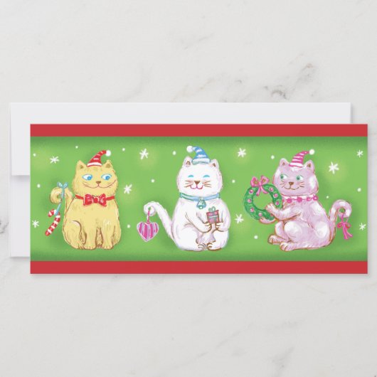 Cute Cartoon Meowy kerstkatten in Santa Hats (Voorkant)