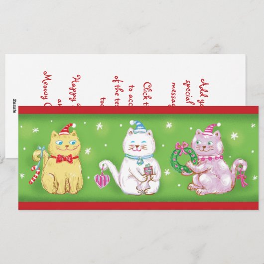 Cute Cartoon Meowy kerstkatten in Santa Hats Feestdagenkaart (Voorkant / Achterkant)