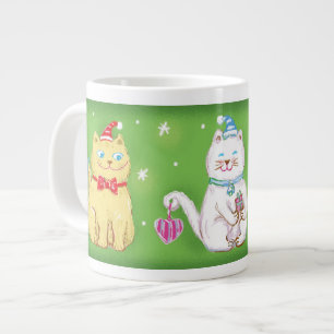 Cute Cartoon Meowy kerstkatten in Santa Hats Grote Koffiekop