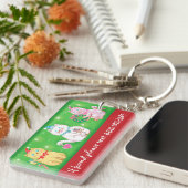 Cute Cartoon Meowy kerstkatten in Santa Hats Sleutelhanger (Voorkant Rechts)