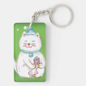 Cute Cartoon Meowy kerstkatten in Santa Hats Sleutelhanger (achterkant)