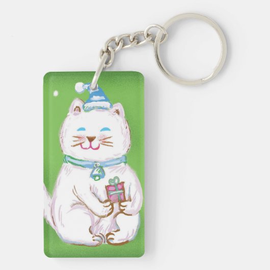 Cute Cartoon Meowy kerstkatten in Santa Hats Sleutelhanger (achterkant)