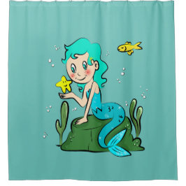 Cute Cartoon Mermaid Douchegordijn