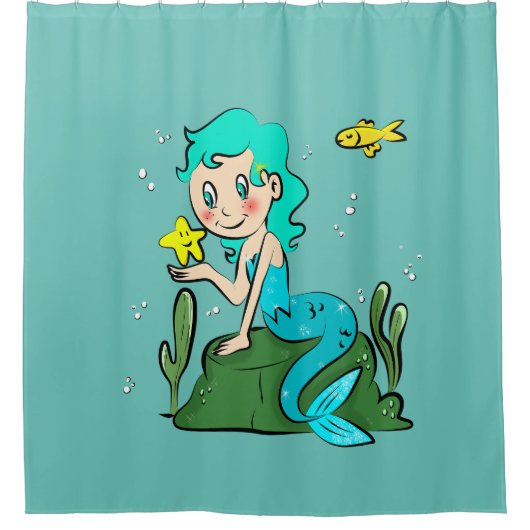 Cute Cartoon Mermaid Douchegordijn (Voorkant)