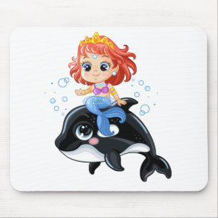 Cute cartoon mermaid en orca muismat