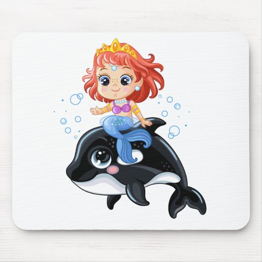 Cute cartoon mermaid en orca muismat (Voorkant)