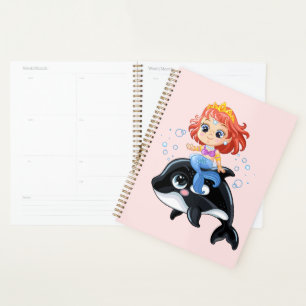 Cute cartoon mermaid en orca planner