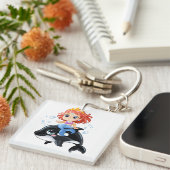 Cute cartoon mermaid en orca T-Shirt Sleutelhanger (Voorkant Rechts)