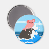 Cute Cartoon Merpig on a Rock Magnet (Voorkant / Achterkant)