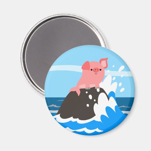 Cute Cartoon Merpig on a Rock Magnet (Voorkant / Achterkant)