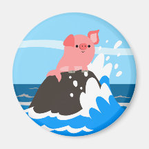 Cute Cartoon Merpig on a Rock Magnet