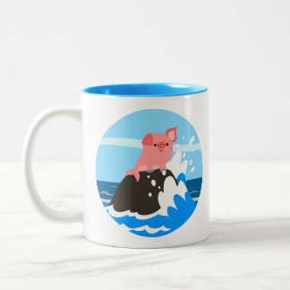Cute Cartoon Merpig on a Rock Mok