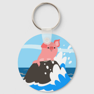 Cute Cartoon Merpig on a Rock Sleutelhanger