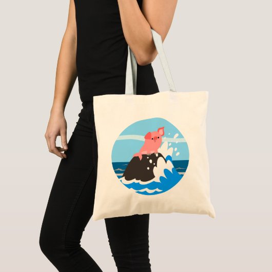 Cute Cartoon Merpig on a Rock Tote Bag (Voorkant (product))