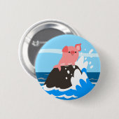 Cute Cartoon Merpig op een Rock Button Badge (Voorkant /achterkant)