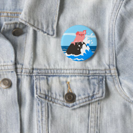 Cute Cartoon Merpig op een Rock Button Badge
