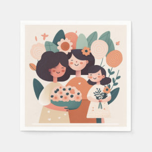 Cute cartoon moeder dochter meisjes. Birthday Servet