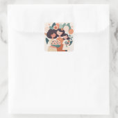 Cute cartoon moeder dochter meisjes. Birthday Vierkante Sticker (Tas)