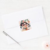 Cute cartoon moeder dochter meisjes. Birthday Vierkante Sticker (Envelop)