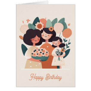 Cute cartoon moeder dochter meisjes. Happy Birthda