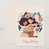 Cute cartoon moeder dochter meisjes. Happy Birthda Feestdagenkaart (Voorkant / Achterkant)