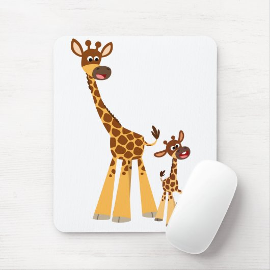 Cute Cartoon Moeder Giraffe en Calf Mousepad Muismat (Met muis)