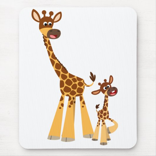 Cute Cartoon Moeder Giraffe en Calf Mousepad Muismat (Voorkant)