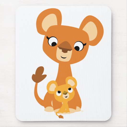 Cute Cartoon Moeder Leon en cub mousepad Muismat (Voorkant)