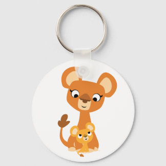 Cute Cartoon Moeder Loness en Cub Sleutelhanger