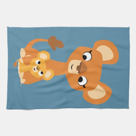 Cute Cartoon Moeder Loness en Cub Theedoek (Horizontaal)